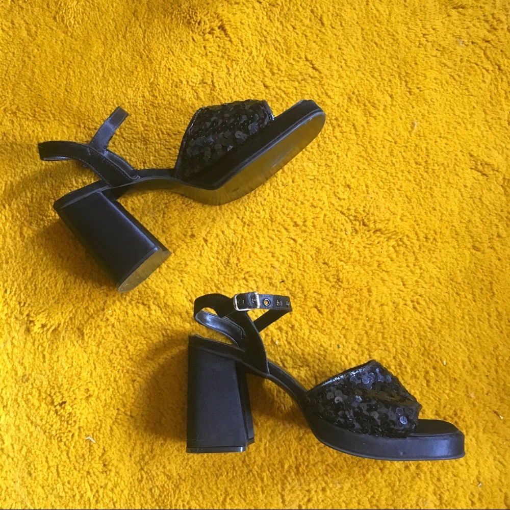 SOLD 90s Sequin Square Toe Pumps - Picture 3 of 4